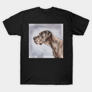 Painting of a Brown Great Dane on a Bright Lilac Background T-Shirt